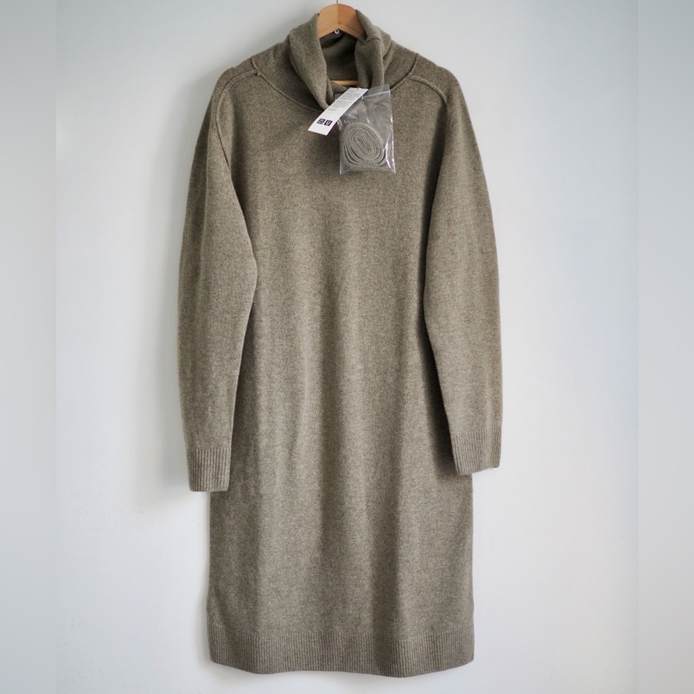Lemaire 100% wool turtleneck Uniqlo sweater belted dress new